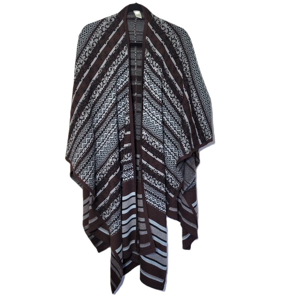 Orvis Wool Blend Poncho Shawl Wrap Mosaic Stripes -‎ Women's OS